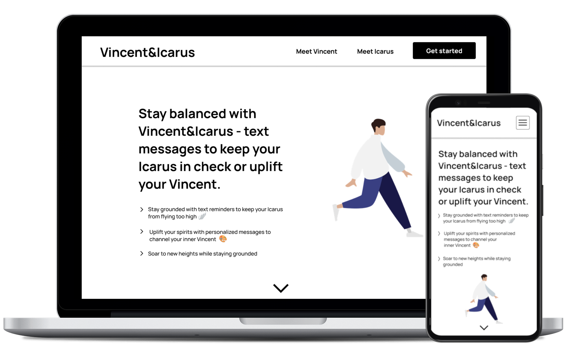 mock up image of Vincent & Icarus on a laptop and smart phone