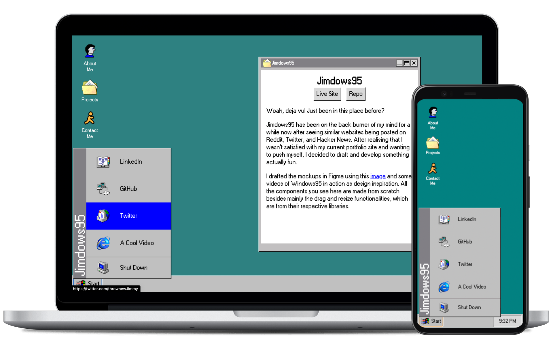 mock up image of jimdows95 on a laptop and smart phone